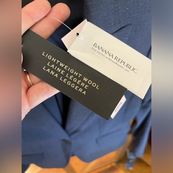 Banana Republic Blazer Womens 0 Petites Pockets Lined Blue Houndstooth NEW - Picture 2 of 9